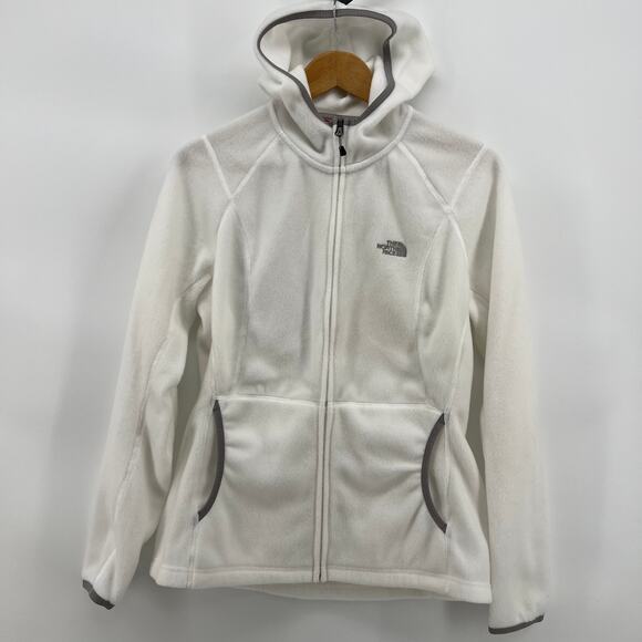 Womens The North Face White Full Zip Polartec Hooded Jacket Size Large - Picture 1 of 13